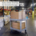 Tubstr Extra Large Two-Shelf Utility Cart with Wheels | 500 lb. Capacity Rolling Utility & Tool Cart for Warehouses, Industrial Settings, Auto Garages, & More (Gray, 45.5 x 24.5)