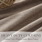 Dark Flax Black Out 120 Inch Long Boho Curtains 2 Panel Set, Farmhouse Curtain for Living Room Darkening/Thermal/Noise Reduction Textured Linen Drape 10ft Hook&Ring Included Chocolate 50"Wx120" L