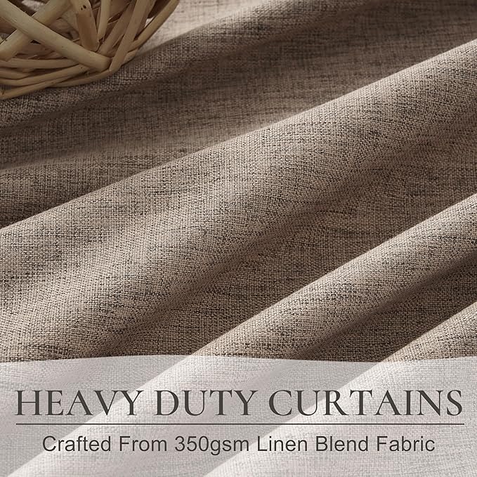 Dark Flax Black Out 120 Inch Long Boho Curtains 2 Panel Set, Farmhouse Curtain for Living Room Darkening/Thermal/Noise Reduction Textured Linen Drape 10ft Hook&Ring Included Chocolate 50"Wx120" L