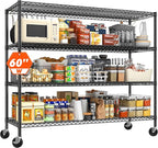 REIBII 60" W ×24" D×65.3" H, 4 Tier Wire Shelving 2878LBS Heavy Duty Steel Storage Rack Shelving Adjustable Shelves for Warehouses, Garages, Kitchens, and Commercial Spaces/Premium Wheels 2 Pack