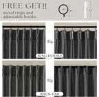 Dark Grey Linen Pinch Pleated Curtains 102 Inches Long for Living Room Pleated Drapes Hooks Back Tab Thick Linen Textured Modern Farmhouse Charcoal Simple Gray 102 Inch Curtain for Dining Bedroom