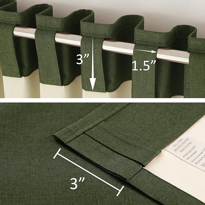 120 Inch Extra Long Linen Olive Green Curtains Floor to Ceiling for Sliding Glass Doors 2 Panels, Flax Linen 100% Blackout Elegant Boho Thermal Curtains for Large Windows 10 FT Drapes,50 x 120 Inch