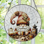 Stained Glass Window Hanging, Pauyadu Charming Gnome Sun Catchers, Stained Glass Suncatcher, Gnome Decor Gifts for Women, Mom, Grandma, Wife - 8 Inch