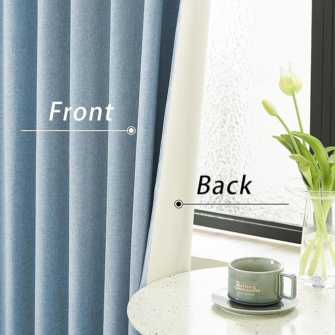 DUALIFE Faux Linen Blackout Slate Blue Curtains 80 Inch Long,Farmhouse Back Tab Rod Pocket Curtains Room Darkening Thermal Insulated Drapes for Bedroom Living Room,W50 x L80,2 Panels Stone Blue