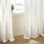 Neutral Pinch Pleated 86 Inch Curtains Semi Sheer Linen Blended Light Filtering Window Curtains 86 Inches Long for Living Room Bedroom Boho Cream Birch Pinch Pleat Drapes Rings Hooks 2 Panels Set
