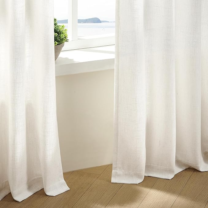 Natural Linen Pinch Pleated Curtains 120 Inches Long for Living Room Pleated Drapes Hooks Back Tab Thick Linen Textured Boho Farmhouse Cream Ivory Birch Extra Long 120 Inch Curtain for Dining Bedroom
