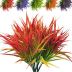 Outdoor Artificial Plants 8 Bundles Fake Plants Grass UV Resistant Fake Flowers Bush Greenery,17Inch Tall Faux Grass Shrubs for Home Porch Pathway Garden Décor Outside Indoor (red)