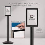 Crowd Control Warehouse Pedestal Standing Floor Sign Frame with Sloped Base, 7x11 Inch Vertical, Polished Brass