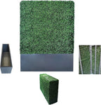 AGPL Artificial Boxwood Hedge Wall with Gray Color Stainless Steel Planter Box and Caster. Moveable Privacy Decorative Wall 48" W x12 D x 67“H …