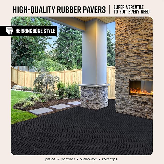 Playsafer Herringbone Rubber Interlocking Tiles | 16 X 16 | Easy Install for Indoor and Outdoor Use (Dark Gray, 4 Tiles)