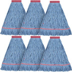 Matthew Cleaning 20oz Heavy Duty Mop Head Commercial Replacement for General and Floor Cleaning, Wet Industrial Blue Cotton Looped End String Head Refill (Pack of 6) Blue