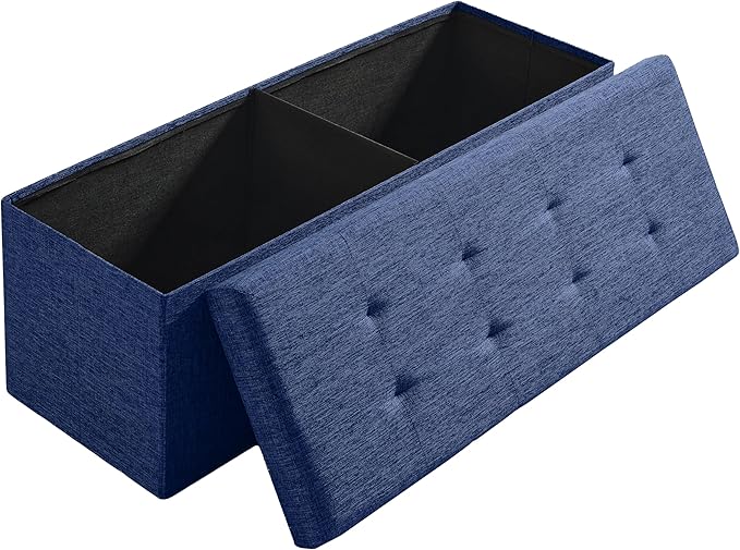 Ornavo Home 43 Inch Folding Storage Ottoman with Storage Bench, Long Large Storage Ottoman Bench, Storage Chest, Foot Rest Stool, Bedroom Bench with Storage - (Navy)