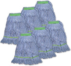 Super Clean Planet Heavy Duty Mop Head Refill (6-Pack) – Industrial Blue Cotton, Looped-End Wet Mop Heads for General, Commercial, Janitorial & Floor Cleaning