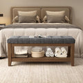 Solid Rubber Wood Shoe Bench, Soft Chenille Material Upholstered Seat, 770LB Load Capacity, Multi-Storage for Entryway/Bedroom/Living Room, Vintage Style, 43.3"x15.7"x17.7", Dark Gray,UASND65G