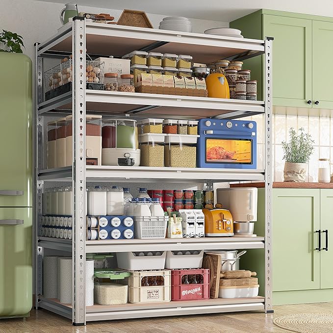 REIBII 2020LBS Garage Shelving Heavy Duty Metal Shelving 5 Tier Storage Shelves, Garage Shelves for Basement, Warehouse, Pantry, Closet, Kitchen, 72" H x 35.55" W x 16" D, Galvanized, 4 Pack