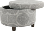 Homepop Home Decor | Upholstered Round Storage Ottoman | Ottoman with Storage for Living Room & Bedroom (Grey Medallion) 24.0 In. X 24.0 In. X 17.0 In.