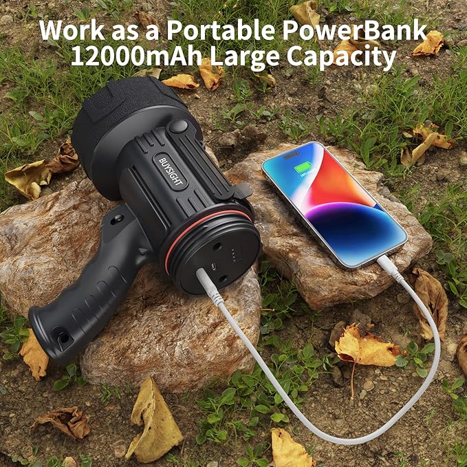 BUYSIGHT Rechargeable Spotlight Flashlight,1000000 LMS Hand held Spotlight Waterproof Flashlight Hunting Lamp with red Filter (Graphite Black)