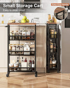 VECELO 4 Tier Slim Rolling Cart Organizer, Rolling Carts On Wheels with Storage, Sturdy Metal Frame Narrow Cart with Handle, Space Saving for Kitchen, Bathroom, Laundry, Rustic Brown