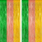 2 Pack Luau Decorations, 3.28 FT x 7.05 FT Summer Party Streamer, Green Brown Yellow Backdrop Tinsel Curtains Fringe Curtains, Metallic Hawaiian Supplies Aloha Party Decor