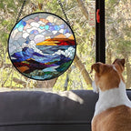 Stained Glass Window Hanging, Abstract Colorful Ocean Waves Landscape Suncatcher for Doors Window Home Sun Catchers Decor Mother's Day Birthday Gifts for Women, Men Mom 7.8 in