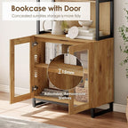 WAMPAT Modern 72" Tall Bookcase with Glass Doors and Adjustable Shelves, Library Book Shelf with Storage Cabinet and Open Book Shelfs, Wood Bookshelf for Home Office, Living Room, Oak