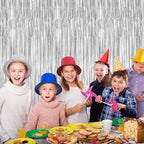 2 Pack Tinsel Backdrop, 3.28 FT x 7.05 FT Birthday Party Decorations, Silver Party Streamer Fringe Curtains Foil Backdrop, Metallic Silver Photo Props Party Supplies Party Decor