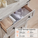 RedLemon Farmhouse 5 Drawer Dresser, 48" Tall Rustic Chest of Drawers, Wood Dresser for Bedroom, Living Room, Hallway, Antique Brush White