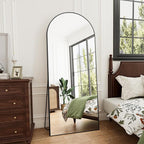 Full Length Mirror Arched Floor Length Mirrors, 71"x26" Large Full Body & with Stand & Arch Wall Mounted & Standing Mirror for Bedroom Living Room, Aluminum Frame, Black
