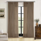 Brown Linen Pinch Pleated Curtains 108 Inches Long 2 Panels for Living Room Bedroom Light Filtering Drapes 108 Inch Length Dutch Cocoa Semi Sheer Memory Shape Trained Ceiling Floor Curtain