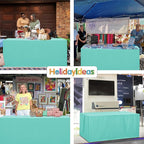 HolidayIdeas Open Back Fitted Tableclothss for 6 Foot Rectangle Table, Wrinkle Resistant Washable Table Covers 72x30 Inch for Craft Fairs, Banquets, Baby Shower, Aqua,4 Pcs