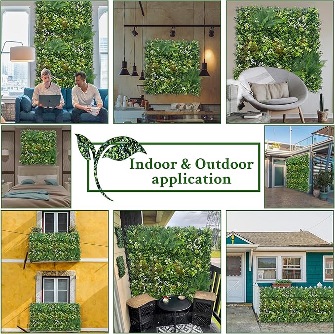 Artificial Grass Boxwood Hedges Wall Panels: 40" x 40" (11.5 sqft) UV-Anti Faux Greenery Fake Ivy Leaves Privacy Fence Screen Backdrop for Garden Covering Privacy, Outdoor Indoor Decor