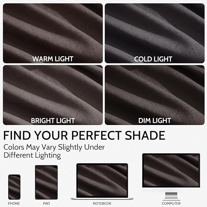 Nanspring Cocoa Coffee Linen Blend Light Filtering Back Tab Curtains 84 Inches Long, Semi Sheer Privacy Drapes for Living Room & Bedroom Simple Style, 52x84 inch, 2 Panels