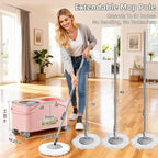 2025 Upgraded Gen 2 Spin Mop and Bucket Set with 4 Swivel Wheels for Easy Rolling, Separates Clean & Dirty Water, Floor Mop with 6 Washable Mop Heads for Wood, Tile, Vinyl, Baseboards - Pink