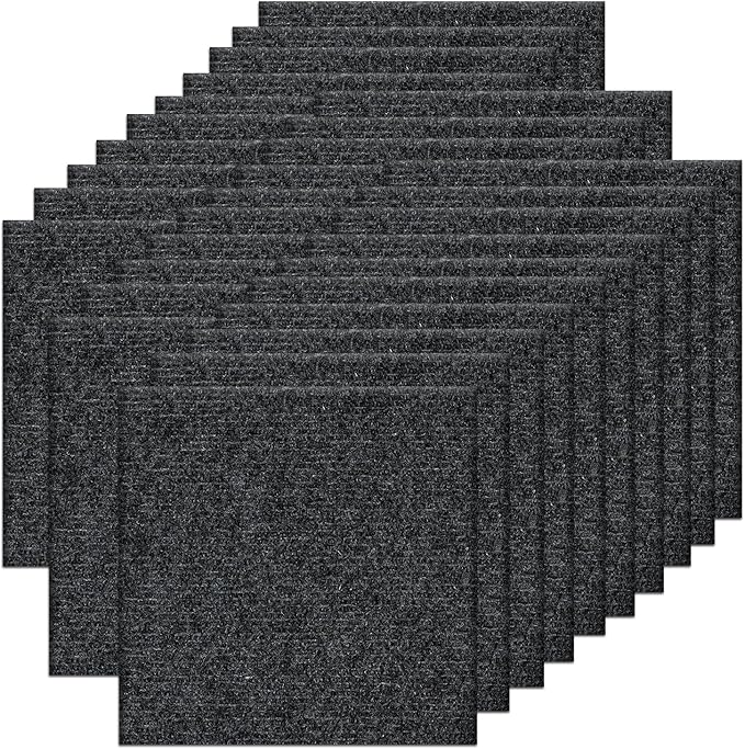 30Pcs Carpet Tiles Peel and Stick, Self Adhesive Carpet Floor Tile 12” x 12”, Dark Grey Soft Padded Flooring Sticker, Home Decor for Bedroom Living Room Office, 30 sq ft per Box