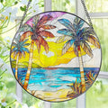Stained Glass Window Hanging, 8 Inch Beach Sunset Stained Glass Suncatcher, Window Hanging Decor, Beach Lover Home Decor, Seabeach Sunrise Suncatcher, Gift for Mom Grandma