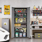 Metal Garage Storage Cabinet,71" H Tall Tool Cabinet with 2 Doors and 5 Adjustbale Shelves,Lockable Tool Cabinet for Garage,Basement,Home Office
