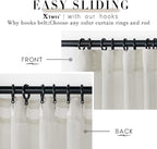 Extra Wide Curtains 70 In Width for 60 & 72 Inch Window,Pleated Back Tab Linen Semi Sheer Full Length Curtains for Living Room Sliding Glass Door 2 Panel Set,72x96,70x96,6FT x 96 Inches Long,Cream