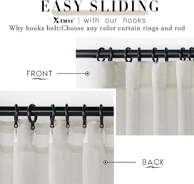 XTMYI 70 x 63 Inch Length Living Room Curtains,Linen Short Wide Bay Window Curtains for Bedroom,Set of 2 Panels,70x63 in Long,Cream Ivory