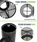 Alpine Outdoor Trash Can 36 Gallon Diamond Steel Commercial Metal Waste Bin with Leak Proof Liner, Heavy Duty Steel Mesh Design, Flat Wide Open Top Lid for Parks, Streets, and Public Spaces-Black