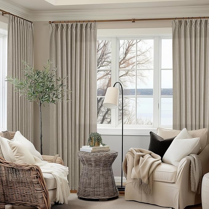 Taupe 60 Inch Wide Curtains 96 Inches Long for Living Room Light Filtering Semi Sheer Modern Farmhouse Pleated Curtain with Hooks Rings for Patio Sliding Door Large Window Burlywood Birch 1 Panel