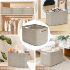 Shelf Woven Storage Basket, 15 x 10 x 9” Closet Rope Baskets For Organizing, Square Bins with Handles, Brown
