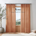 XTMYI Terracotta Vintage Boho Curtains, Rust Colored Linen Sheer Rustic Farmhouse Western Curtains for Bedroom Living Room Home Decor, 84 Inches Long, 2 Panels Set