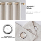 MIULEE 100% Blackout Linen Textured Curtains for Bedroom Solid Thermal Insulated Ivory Grommet Room Darkening Curtains & Drapes Luxury Decor for Living Room Nursery 52 x 54 Inch (2 Panels)