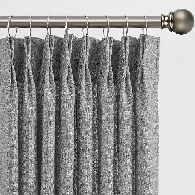 RAIN CITY Extra Long Pleated Sheer Curtains 108 inch Length 2 Panels Back Tab Light Filtering Semi Sheer Linen Curtain for Floor to Ceiling Window Patio Sliding Door 9 FT Grey Pinch Pleat with Hooks
