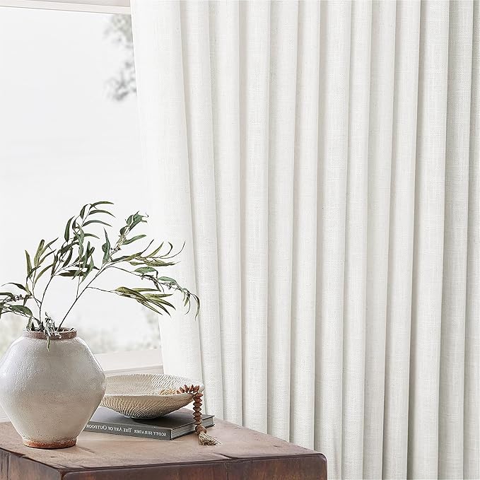 Beige White Pinch Pleated Linen Curtains 1 Panel for Living Room Bedroom Memory Training Shaped Semi Sheer Pleat Drapes with Hooks Rings Light Filtering Window Curtain 60x108