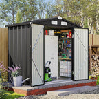 6x4 FT Outdoor Storage Shed with Base, Metal Garden Tool Shed with Sloping Roof & Lockable Door for Patio Lawn Backyard (Black with Base)