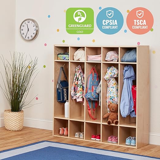 ECR4Kids Streamline 5-Section Coat Locker, Classroom Furniture, Natural