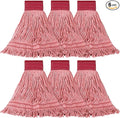 ONESIMUS 30 oz Pack of 6 Cleaning Heavy Duty Industrial Commercial Grade Looped-End Mop Head Replacement,6'' Headband Cotton String Wet Mop Head Refills,Machine Washable Red Mop