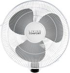 Comfort Zone Oscillating Wall Mount Fan with Adjustable Vertical Tilt, 16 inch, 3 Speed, Metal Grille, 90 Degree Oscillation, 3 Modes: Normal, Pulse, and Sleep, 4H Timer, & Wi-Fi App Control, White