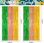 8 Pack Hawaiian Party Decorations, 3.28 FT x 7.05 FT Luau Party Decorations, Green Brown Yellow Backdrop Fringe Curtains Foil Streamer, Metallic Summer Decor Photo Booth Props
